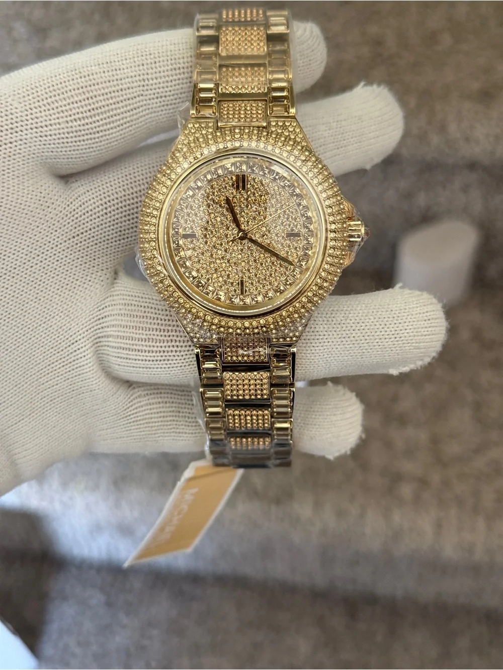 Michael Kors Camille Diamonds Gold Dial Gold Steel Strap Watch For Women